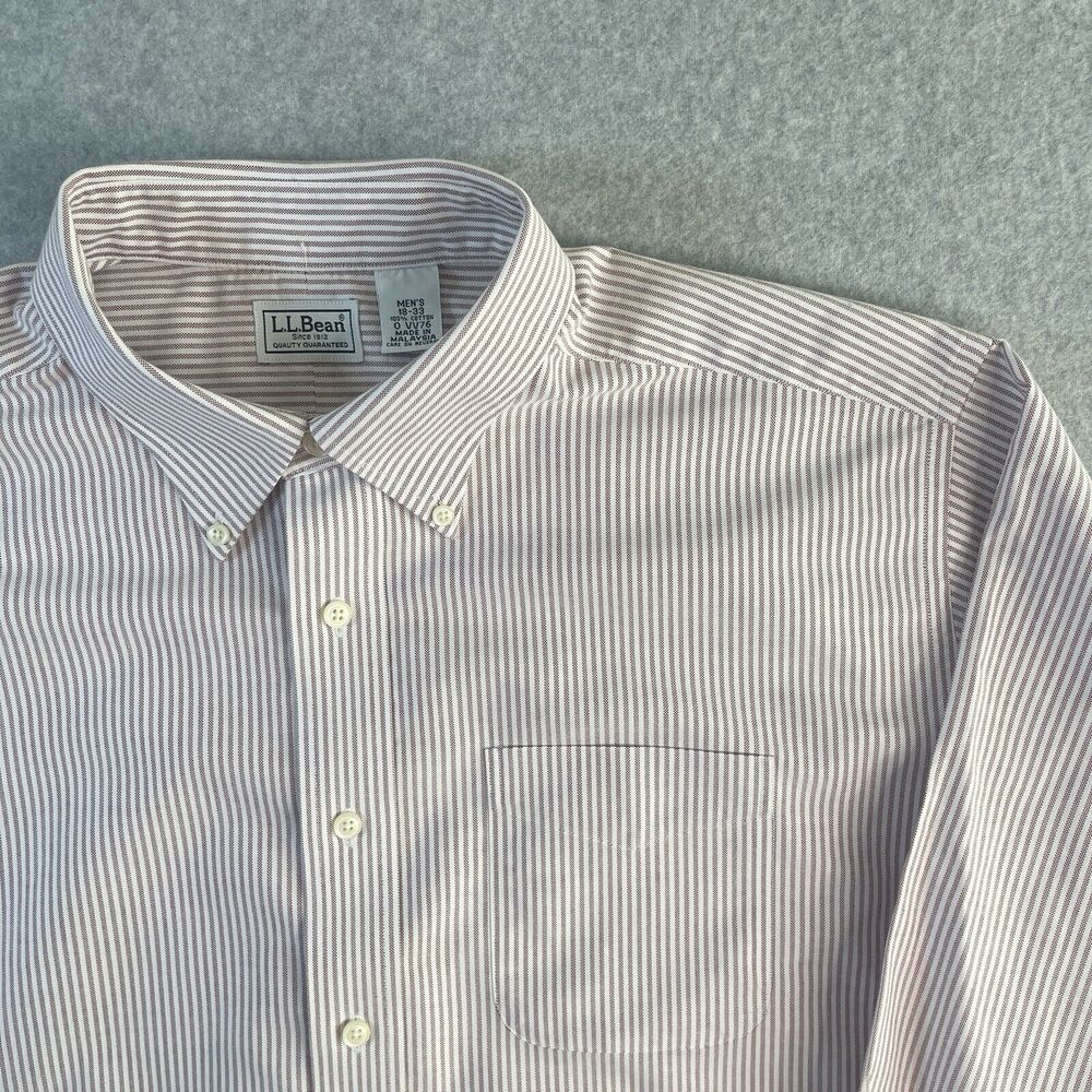 LL Bean Oxford Shirt Men's 18-33 Pink Striped Long Sleeve 100% Cotton Preppy